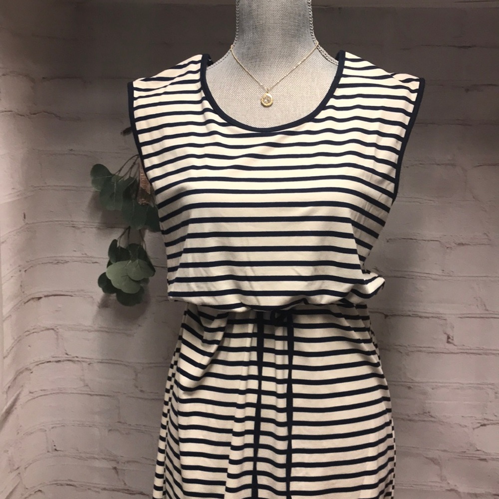 BRETON STRIPE DRESS SHORT SLEEVE with waist TIE NAVY &CREAM by 6th & LOVE size L